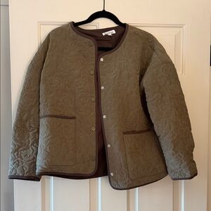 Quilted Utility Jacket with Contrast Trim - Olive